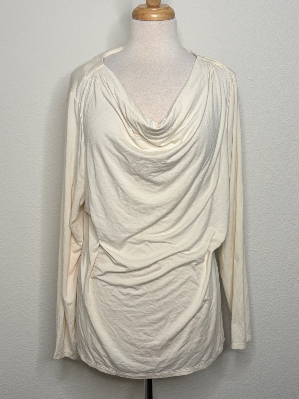 Talbots Woman Top Plus Size 2X Cowl Neck Long Sleeve Stretch Jersey Ivory
